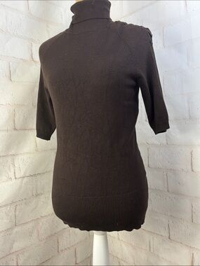 Cache Brown Short-Sleeve Turtleneck Sweater